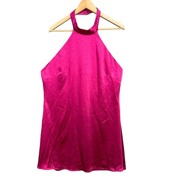 Elliatt Women's Golden Era Zinnia Dress XXL Satin Fuchsia Halter Mini Barbiecore - Picture 3 of 9